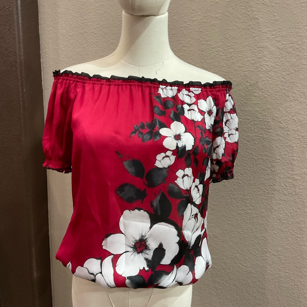 WHBM Floral Off-Shoulder Red Top
